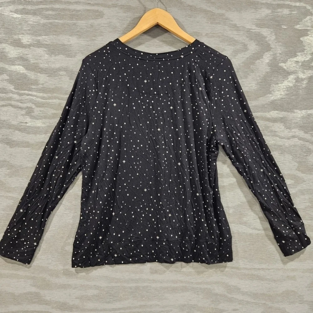 Kate Spade SZ L Starry Night Black White Super Soft Long Sleeve Pajama Sleep Top